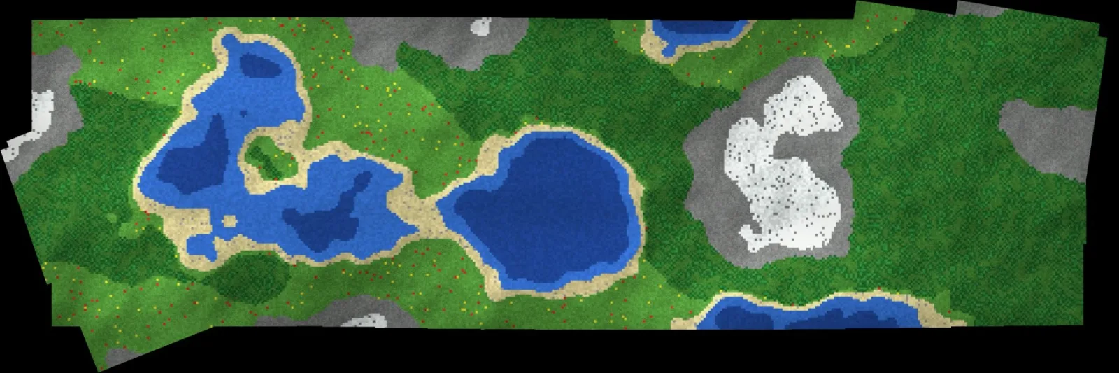 Full pipeline mosaic of the calm flight: a clean rectangular map with lakes, forest and snow